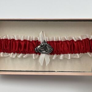Vintage Jamie Lynn Red & Cream Satin Garter Wedding Western Horse Rodeo in Box